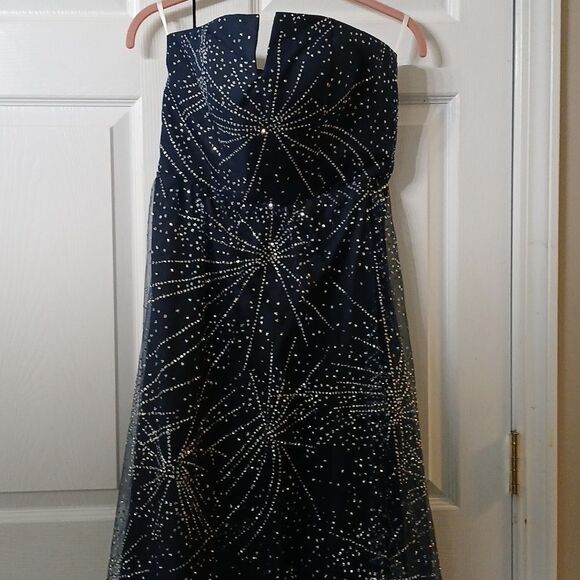 Navy Blue strapless starlight sparkle long gown prom formal evening Sz 9 NWOT - Picture 3 of 10